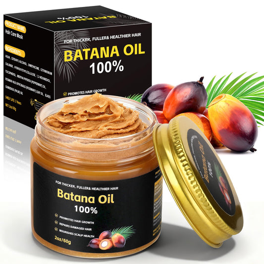 Raw batana oil paste in a glass jar on white background