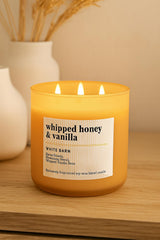 Close-up of Bath & Body Works Whipped Honey & Vanilla 3-Wick Candle jar