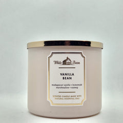 Front view of Bath & Body Works White Barn 3-Wick Candle with Essential Oils in Vanilla Bean - 14.5 oz