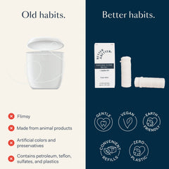 Waxed, plant-based vegan dental floss made from castor oil nylon and jojoba oil