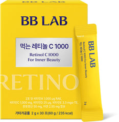 Hero shot of BB LAB Retinol C 1000 Powder Blend bottle with Vitamin C, E, B5 and Zinc