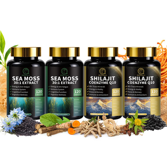 Front view of BBEEAAUU Sea Moss and Shilajit Bundle