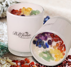 BBJohn Chakra Crystal Candle seven chakras display for calm meditation.