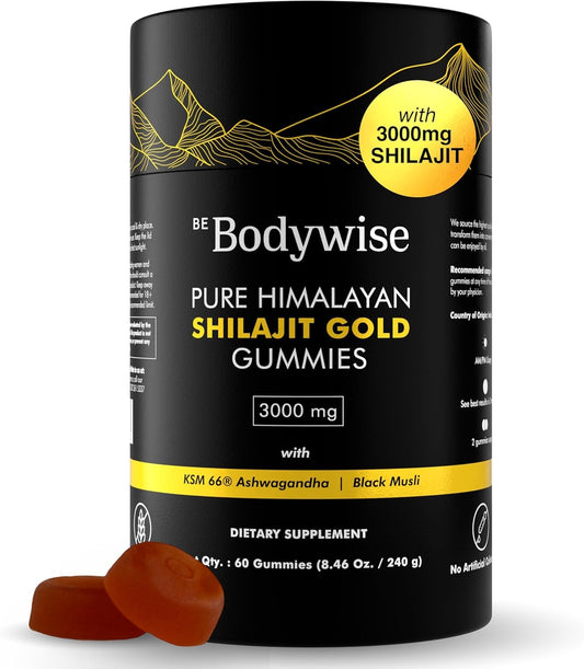 Be Bodywise Himalayan Shilajit Gummies Gold bottle and packaging