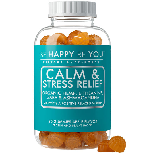 Be Happy Be You Calm & Stress Relief Gummies bottle with Apple flavor label