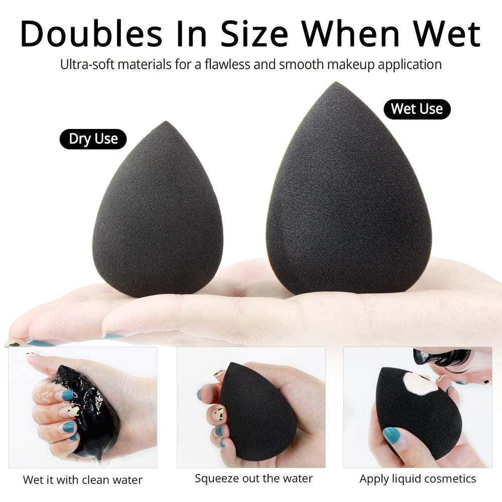 BEAKEY makeup sponge dry and wet use demonstrates size expansion for blending