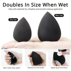 BEAKEY makeup sponge dry and wet use demonstrates size expansion for blending