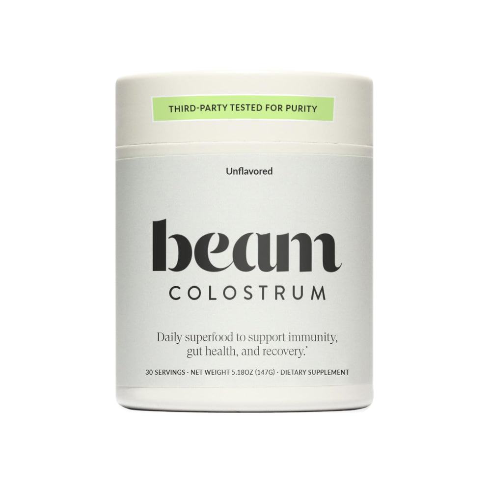 Beam Colostrum Powder bottle – front label