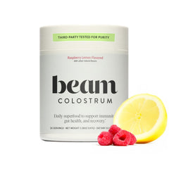 Beam Colostrum Powder bottle with label