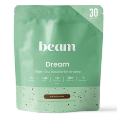 Beam Dream Sleep Powder tub front signals a calming sleeping routine.