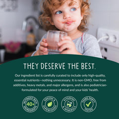 Glass of prepared Beam Kids shake with fruit and greens