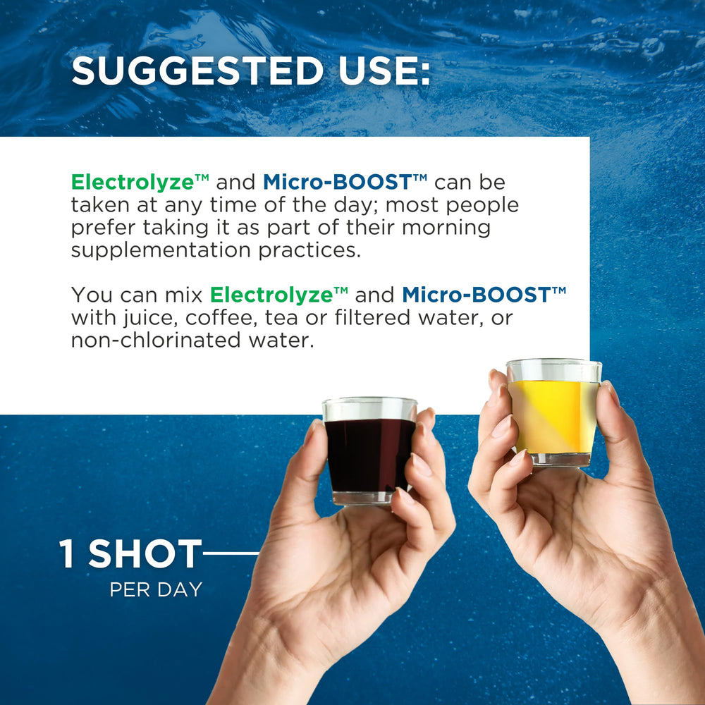 Electrolyze bottle next to a glass of water