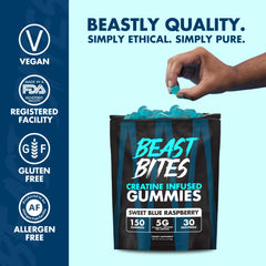 Gummies being poured with BEAST BITES logo visible