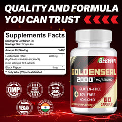 Front view of BEBEFEN Goldenseal root capsules bottle