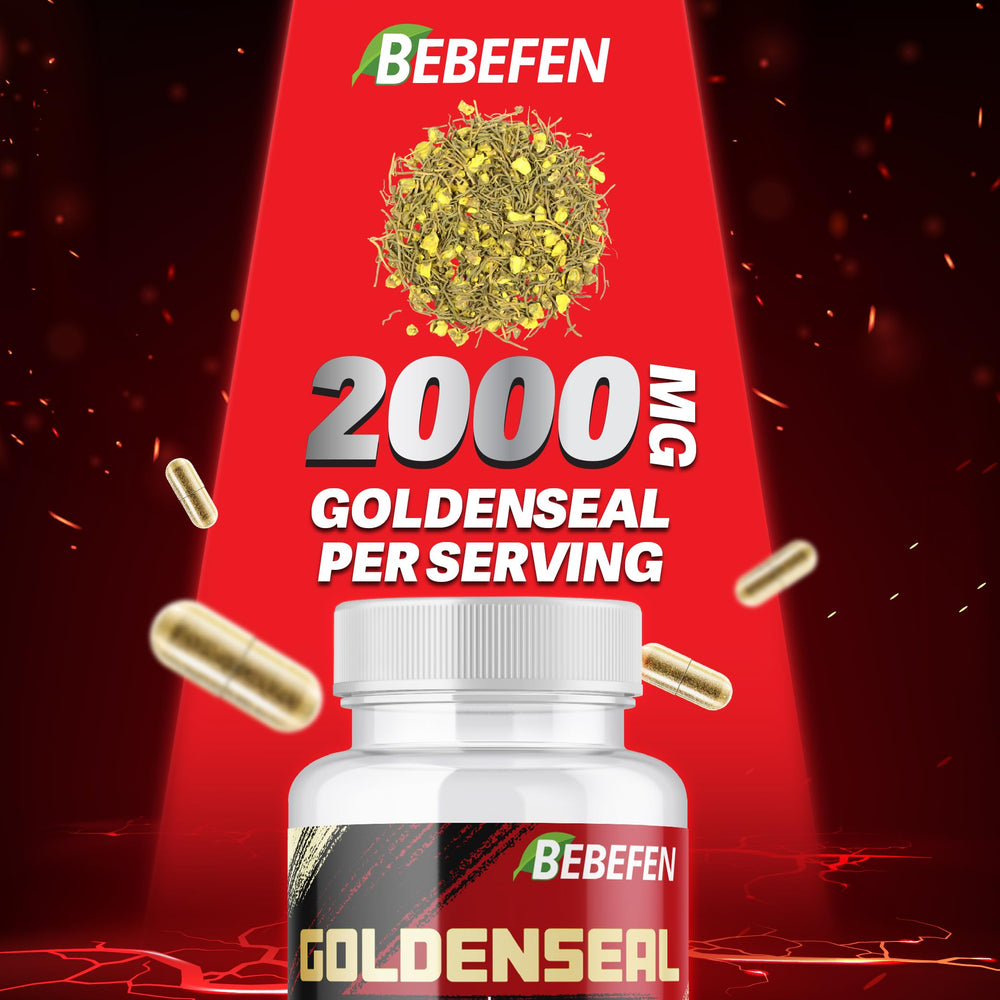 Side view of BEBEFEN Goldenseal bottle showing label