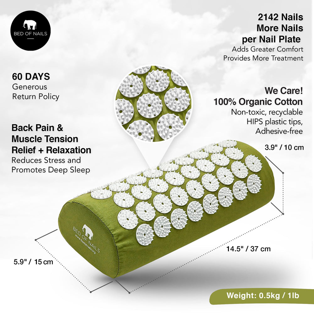 Pillow demonstrating neck and back relief use with BED OF NAILS