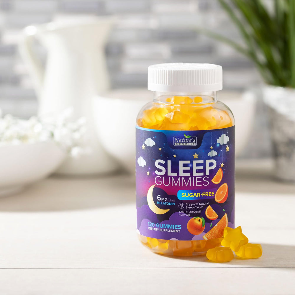 Nighttime sleep support gummies on a nightstand