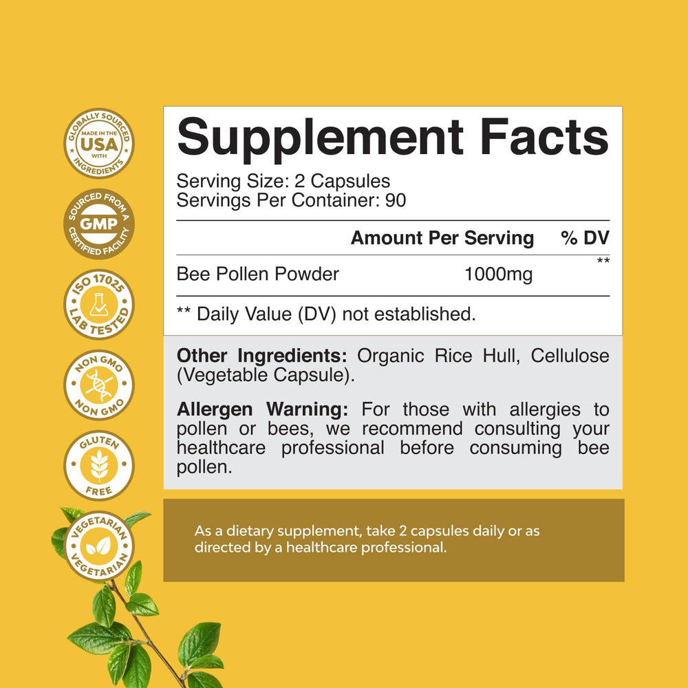 180-count packaging image of Bee Pollen Pills
