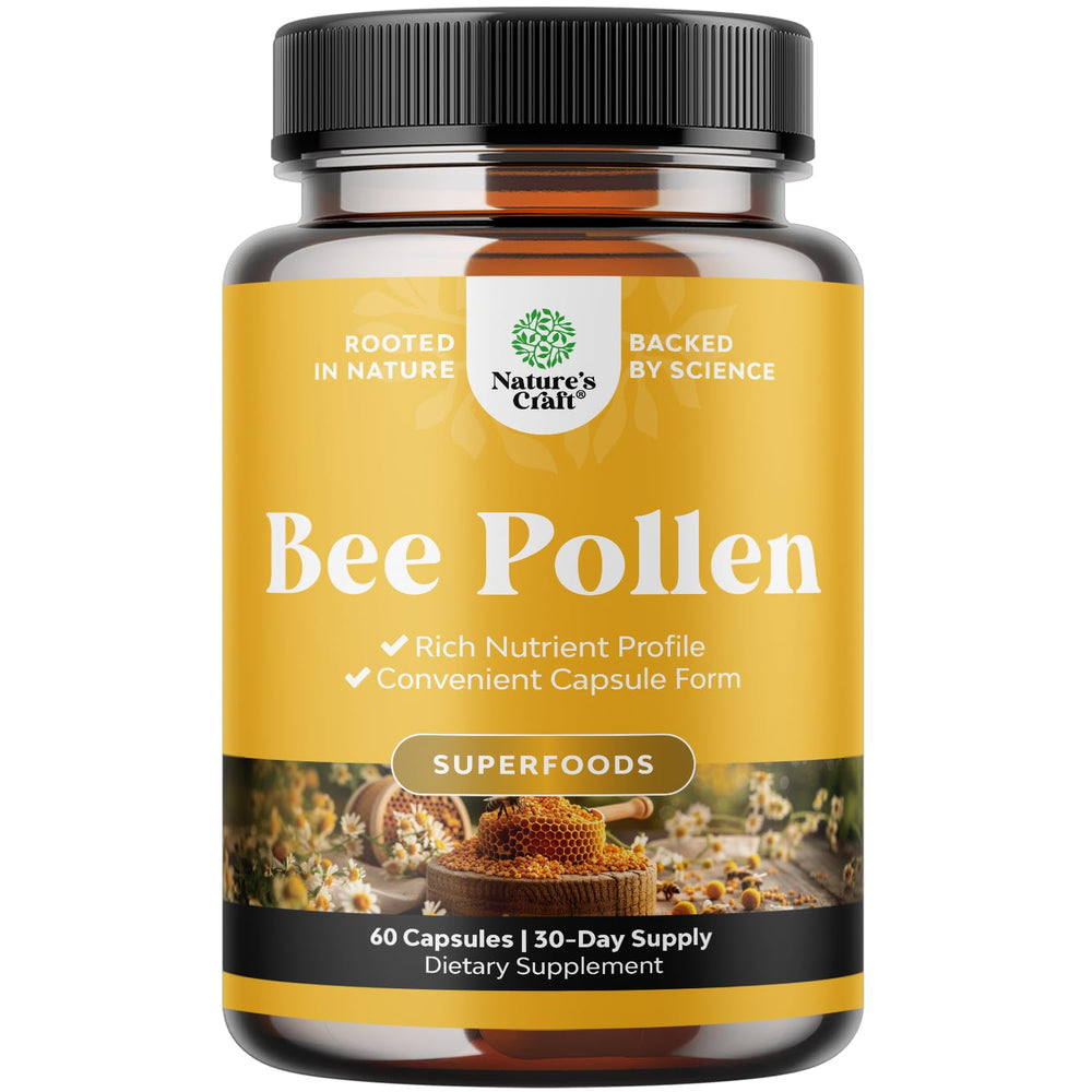 Bee pollen pills bottle labeled 60 count