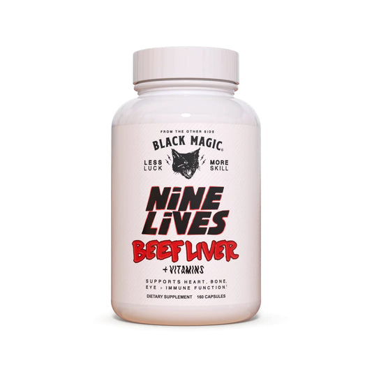 Bottle of Nine Lives beef liver capsules with 2000mg per serving