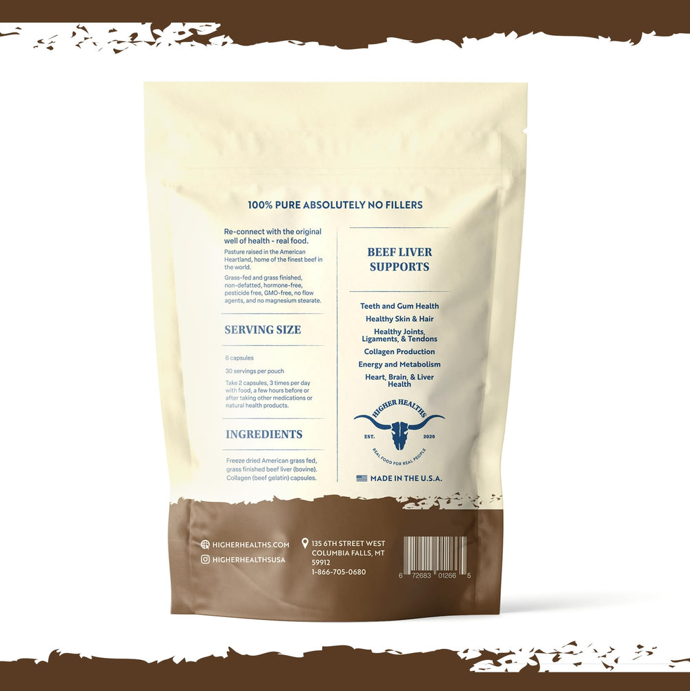 Beef liver capsules made from USA-sourced grass-fed beef