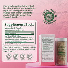 Close-up of grass-fed beef organ capsules