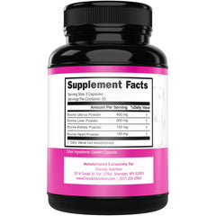 Close-up of product showing ingredients: grass-fed liver, heart, kidney, uterus