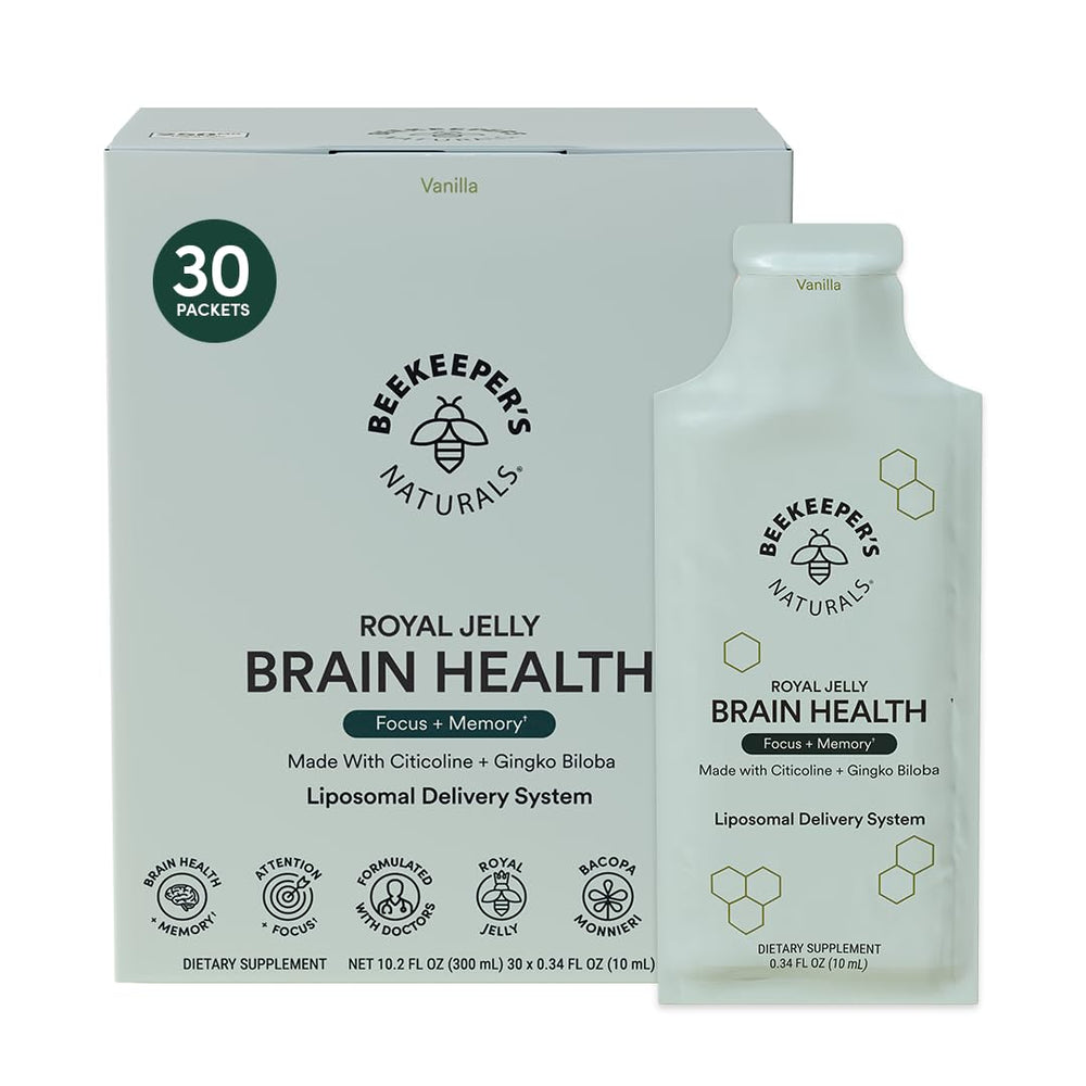 Beekeeper's Naturals Brain Supplement bottle in vanilla flavor