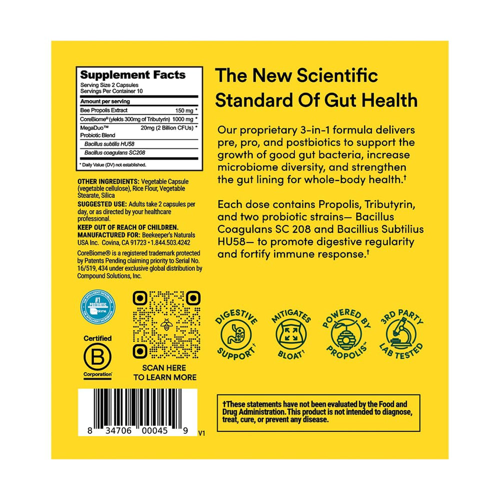 Graphic illustrating the 3-in-1 prebiotic, probiotic, and postbiotic blend