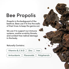 Ingredients collage for Beekeeper's Naturals throat lollipops