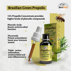 Beelife propolis immune support liquid bottle on white background