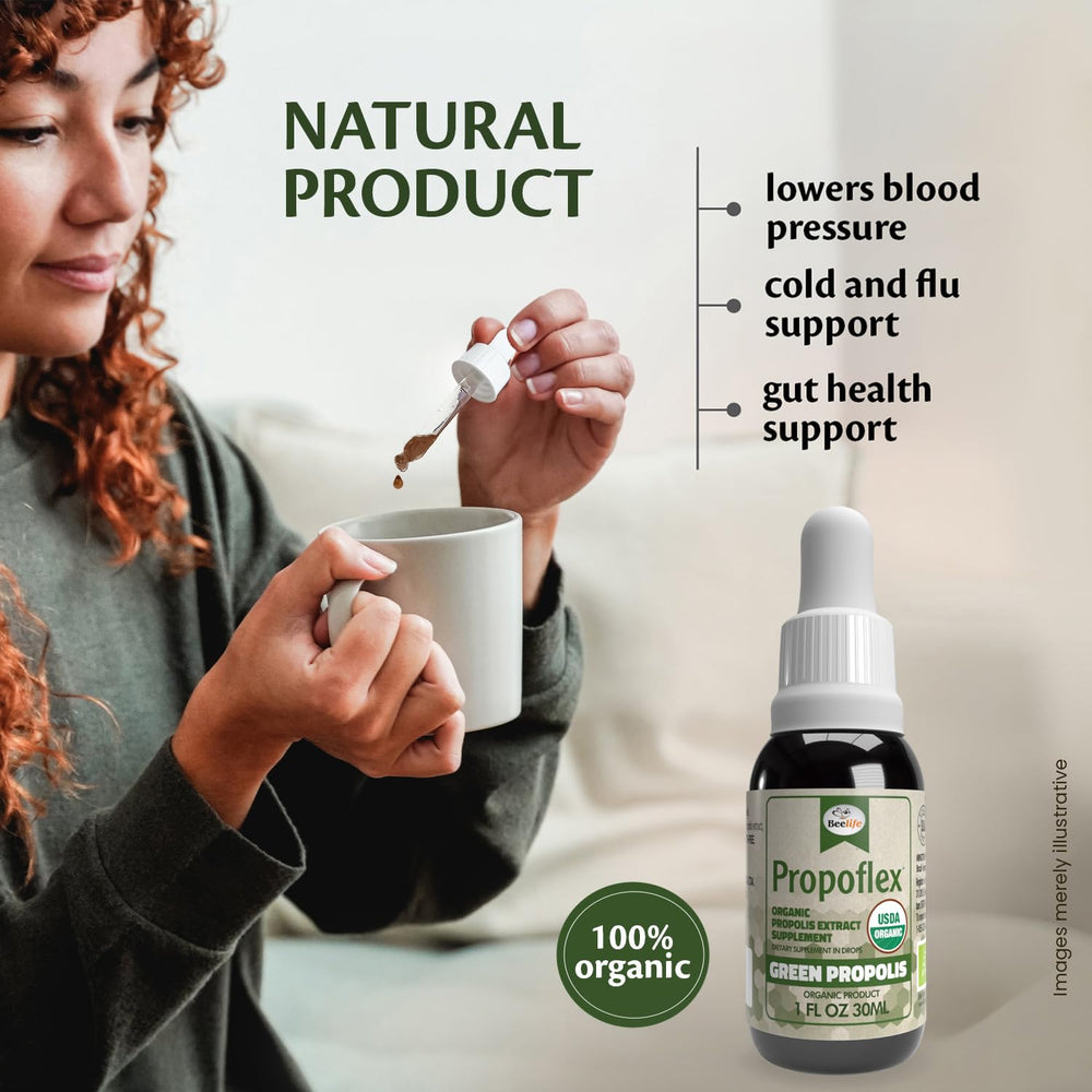 Organic Green Propolis Extract bottle with dropper