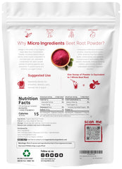 Back label showing nutritional information on Beet Root Powder 4 lb