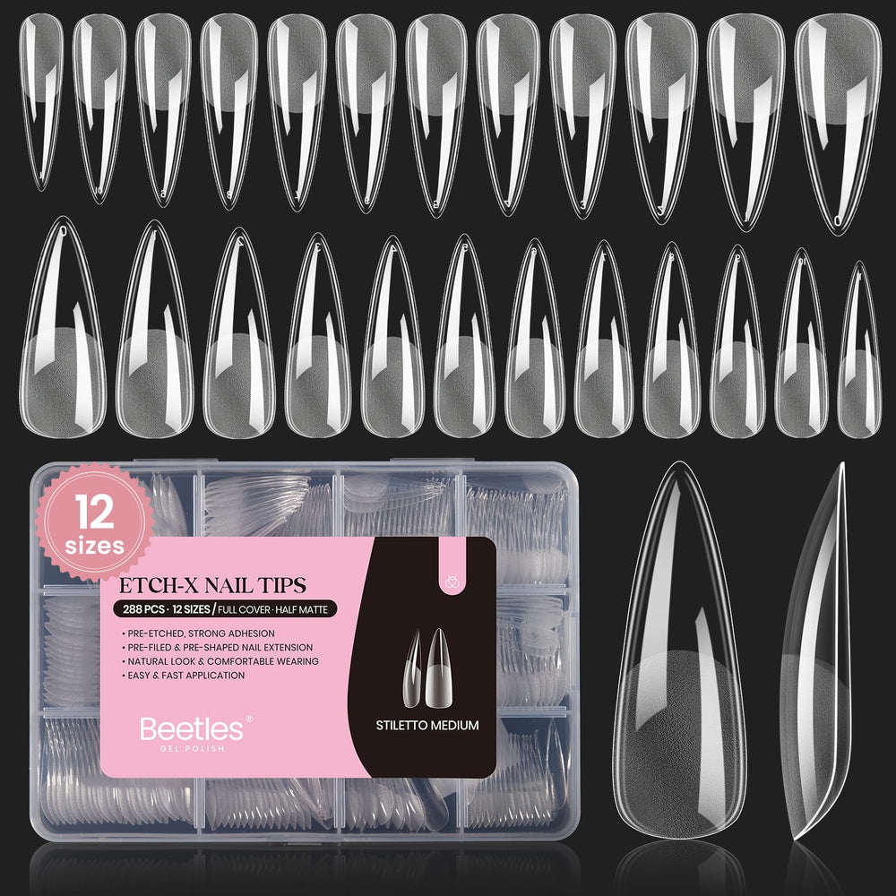 Beetles Gel Nail Tips Stiletto Medium, full cover for easy DIY extensions