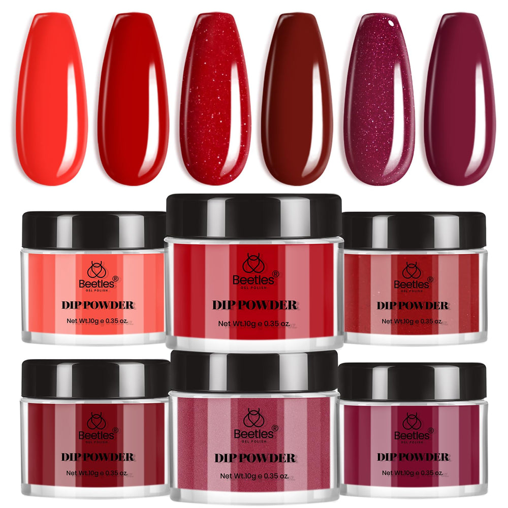 Beetles Red Dip Powder Kit bottle close-up shows rich color and glossy finish