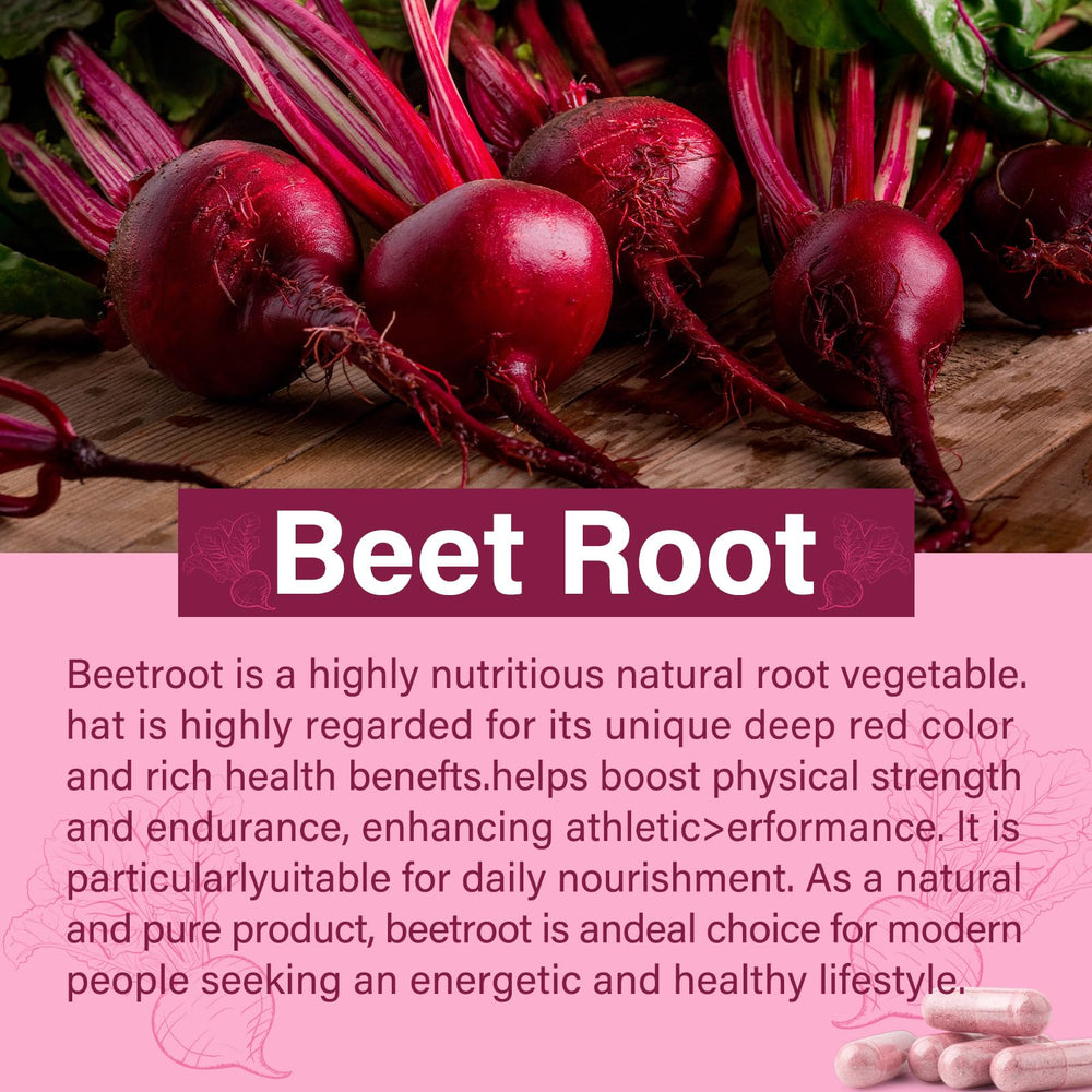 Close-up of beetroot powder capsules