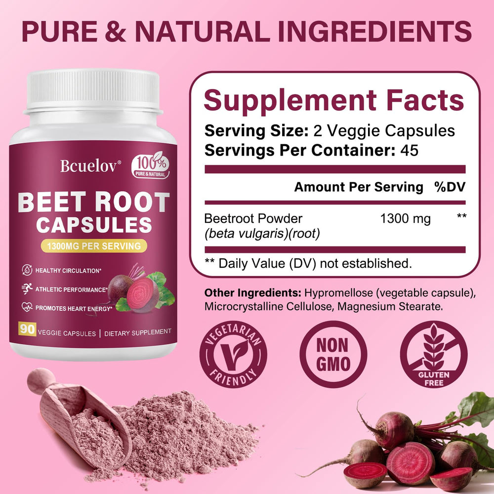 Beet Root Capsules label highlighting 1300mg per serving
