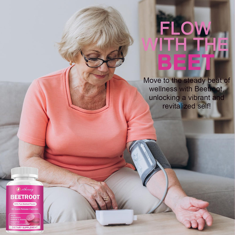 Beetroot capsules highlighting energy production and circulation support