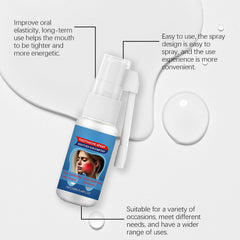 Hands applying Befada spray to the gum area