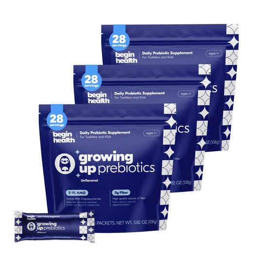84-pack Begin Health Growing Up Prebiotics for Kids box