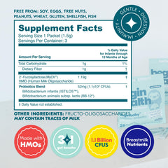 BeginHealth BeginBaby 28-pack closeup showing 2'-FL HMOs for gut support