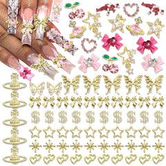 BELICEY 78Pcs 3D nail charms with gold star for dazzling nail accents.