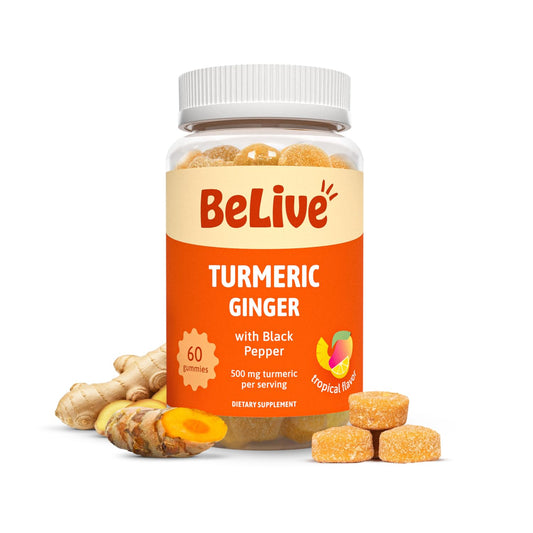 BeLive Turmeric Curcumin Gummies bottle front with 60-count label