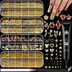 BELLEBOOST flatback gold nail pearls and rhinestones for versatile nail art designs
