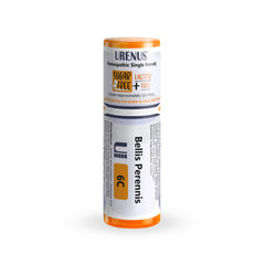 Front view of Bellis Perennis 6C sugar-free lactose-free homeopathic remedy bottle with 110 pellets