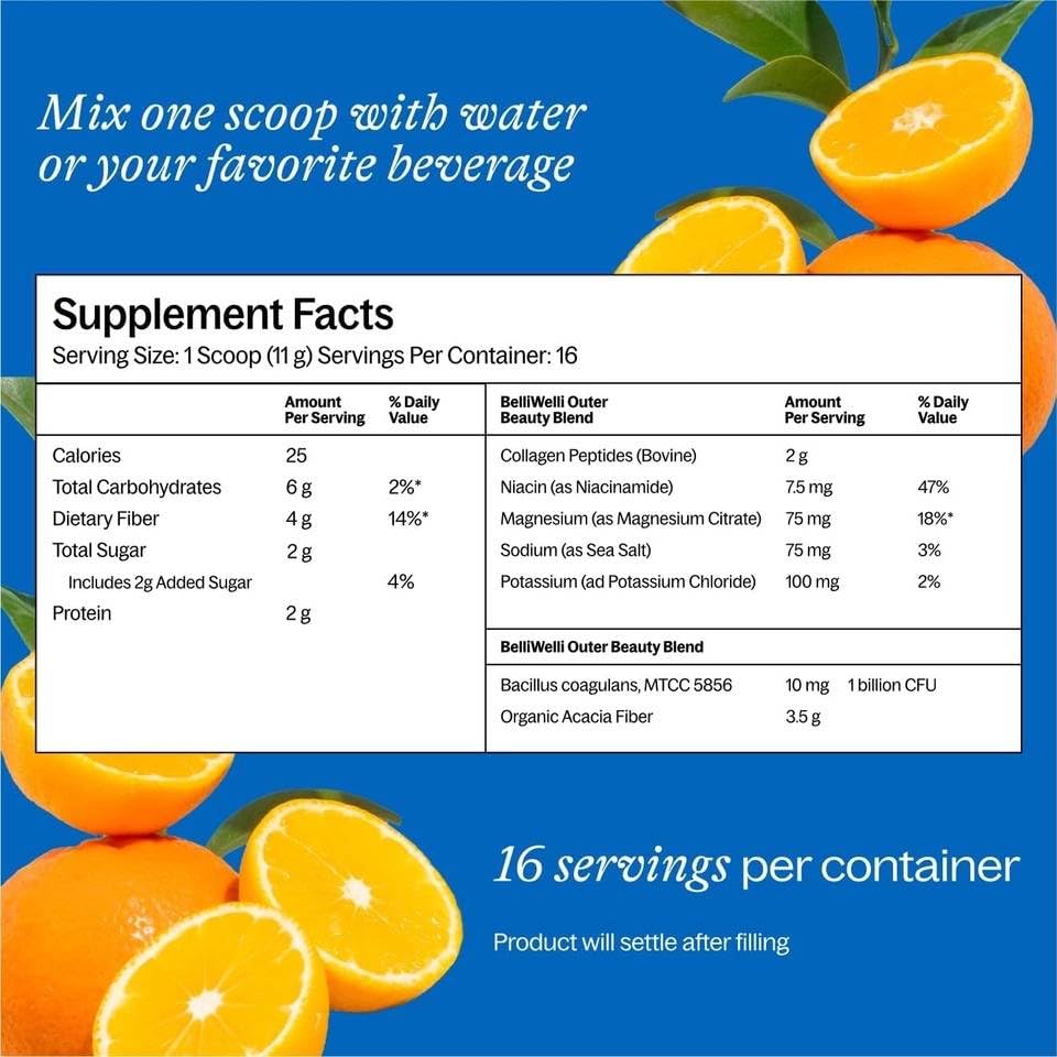 BelliWelli Orange Yuzu fiber supplement packaging and bottle