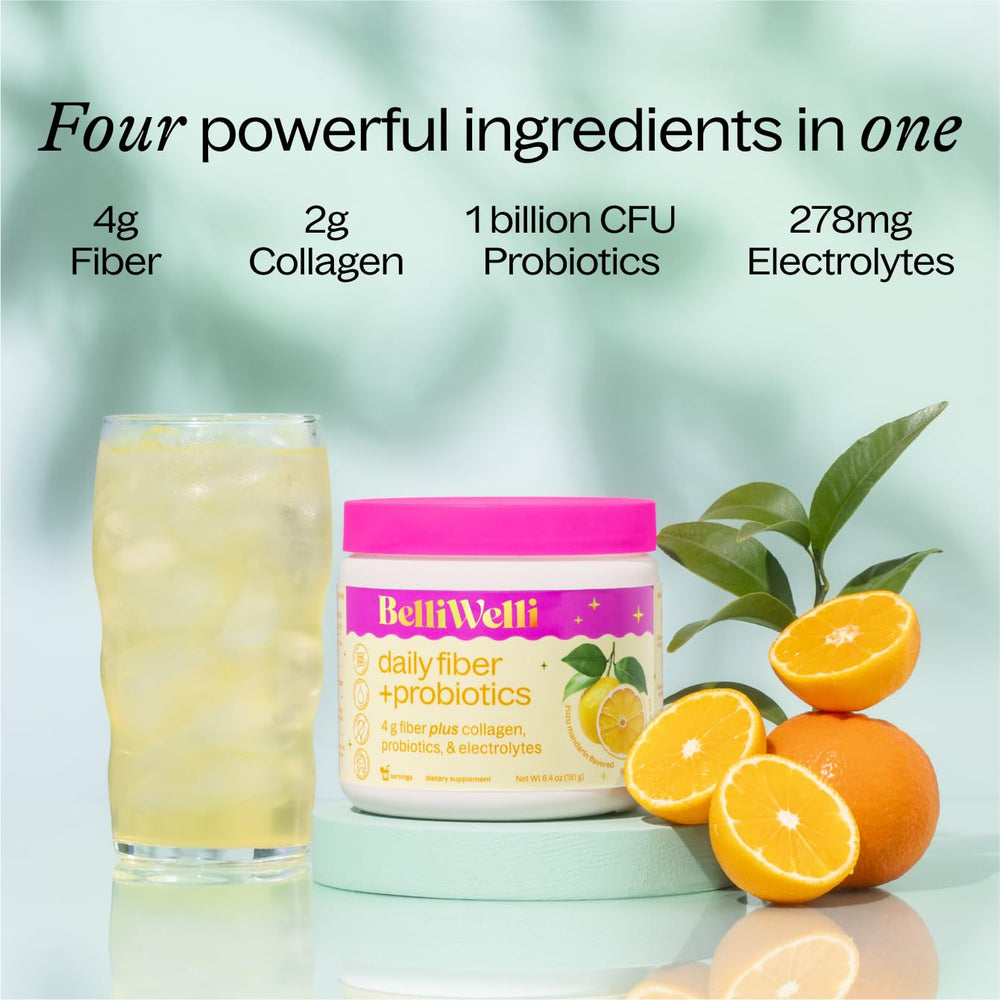 Scooped BelliWelli Orange Yuzu fiber powder with a scoop