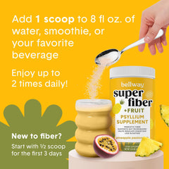 Close-up of pineapple-flavored fiber powder in a scoop