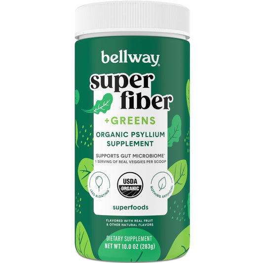 Bellway Super Fiber + Greens powder bottle with label