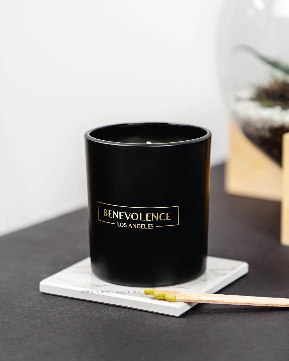 Elegant black candle in minimalist home decor